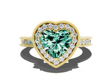 Yellow gold Heart Cut Halo Diamond Engagement Ring with Milgrain Pave Band and Four-Prong Setting