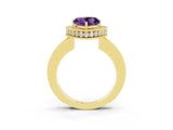 Yellow gold Heart Cut Halo Diamond Engagement Ring with Milgrain Pave Band and Four-Prong Setting_3
