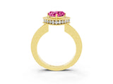 Yellow gold Heart Cut Halo Diamond Engagement Ring with Milgrain Pave Band and Four-Prong Setting_3