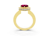 Yellow gold Heart Cut Halo Diamond Engagement Ring with Milgrain Pave Band and Four-Prong Setting_3
