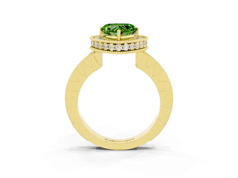Yellow gold Heart Cut Halo Diamond Engagement Ring with Milgrain Pave Band and Four-Prong Setting_3
