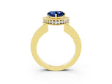 Yellow gold Heart Cut Halo Diamond Engagement Ring with Milgrain Pave Band and Four-Prong Setting_3