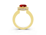 Yellow gold Heart Cut Halo Diamond Engagement Ring with Milgrain Pave Band and Four-Prong Setting_3