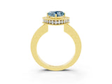 Yellow gold Heart Cut Halo Diamond Engagement Ring with Milgrain Pave Band and Four-Prong Setting_3