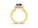 Yellow gold Heart Cut Halo Diamond Engagement Ring with Milgrain Pave Band and Four-Prong Setting_3