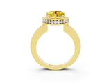 Yellow gold Heart Cut Halo Diamond Engagement Ring with Milgrain Pave Band and Four-Prong Setting_3