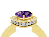Yellow gold Heart Cut Halo Diamond Engagement Ring with Milgrain Pave Band and Four-Prong Setting_4