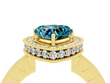 Yellow gold Heart Cut Halo Diamond Engagement Ring with Milgrain Pave Band and Four-Prong Setting_4