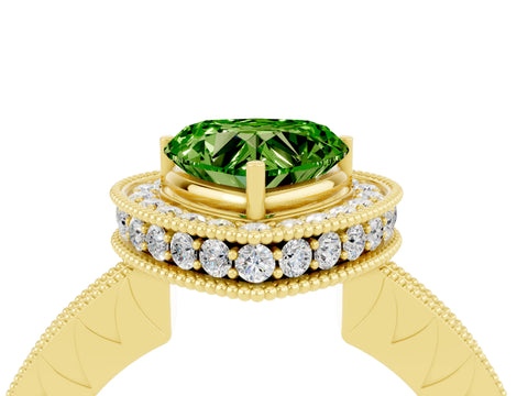 Yellow gold Heart Cut Halo Diamond Engagement Ring with Milgrain Pave Band and Four-Prong Setting_4