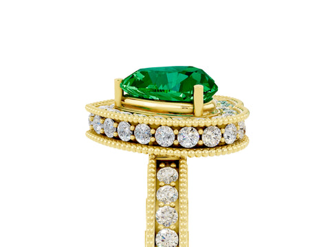 Yellow gold Heart Cut Halo Diamond Engagement Ring with Milgrain Pave Band and Four-Prong Setting_5