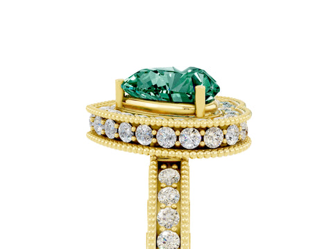 Yellow gold Heart Cut Halo Diamond Engagement Ring with Milgrain Pave Band and Four-Prong Setting_5