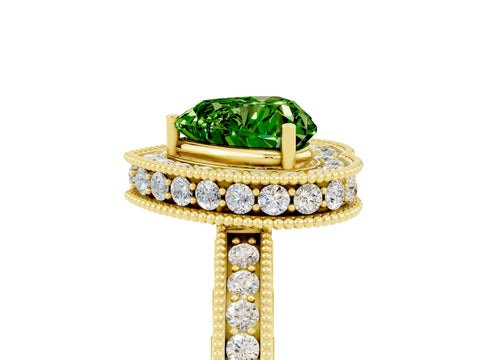 Yellow gold Heart Cut Halo Diamond Engagement Ring with Milgrain Pave Band and Four-Prong Setting_5
