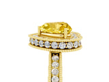 Yellow gold Heart Cut Halo Diamond Engagement Ring with Milgrain Pave Band and Four-Prong Setting_5