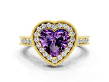 Yellow gold Heart Cut Halo Diamond Engagement Ring with Milgrain Pave Band and Four-Prong Setting