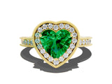 Yellow gold Heart Cut Halo Diamond Engagement Ring with Milgrain Pave Band and Four-Prong Setting