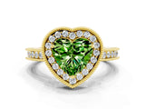 Yellow gold Heart Cut Halo Diamond Engagement Ring with Milgrain Pave Band and Four-Prong Setting