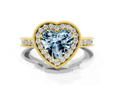 Yellow gold Heart Cut Halo Diamond Engagement Ring with Milgrain Pave Band and Four-Prong Setting