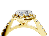 Yellow gold Heart Cut Halo Diamond Engagement Ring with Pave Band and Four-Prong Setting_44