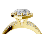 Yellow gold Heart Cut Halo Diamond Engagement Ring with Split Shank and Four-Prong Setting_24