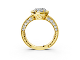 Yellow gold Heart Cut Halo Diamond Pave Band Ring with Four-Prong Setting_64