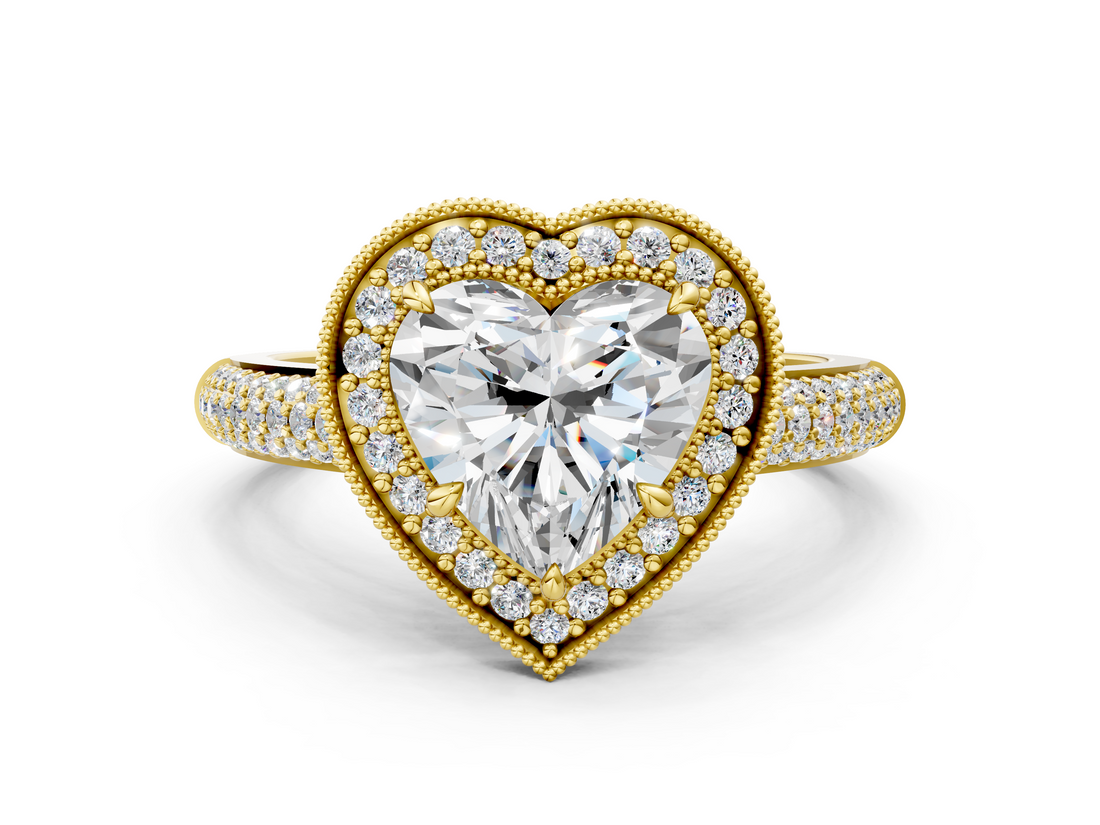 Yellow gold Heart Cut Halo Diamond Pave Band with Four-Prong Setting_46