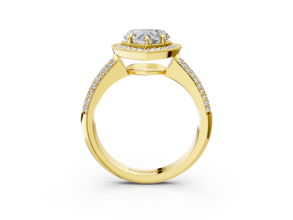 Yellow gold Heart Cut Halo Diamond Pave Band with Four-Prong Setting