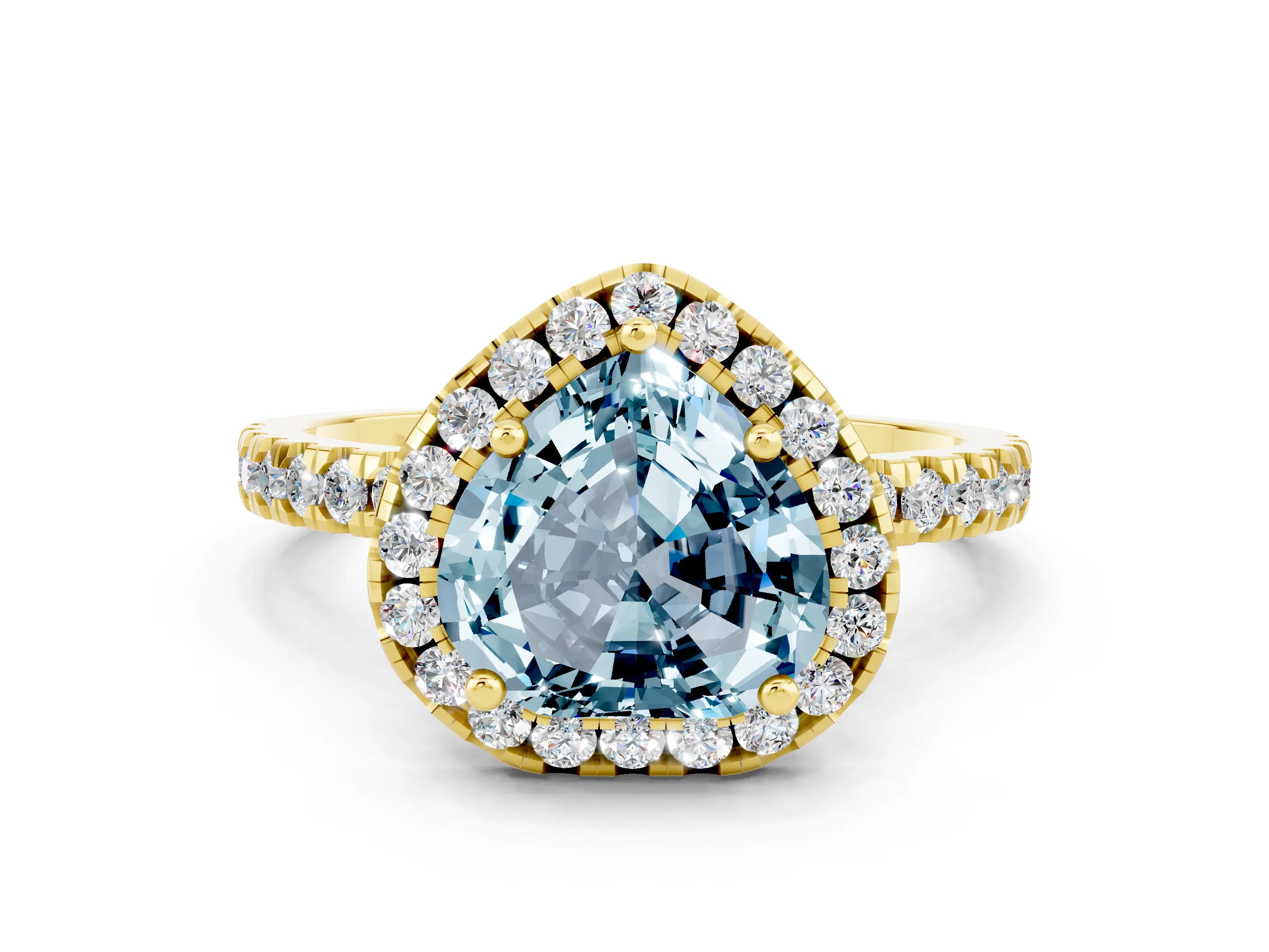 Yellow gold Heart Cut Halo Diamond Pave Band with Prong Setting