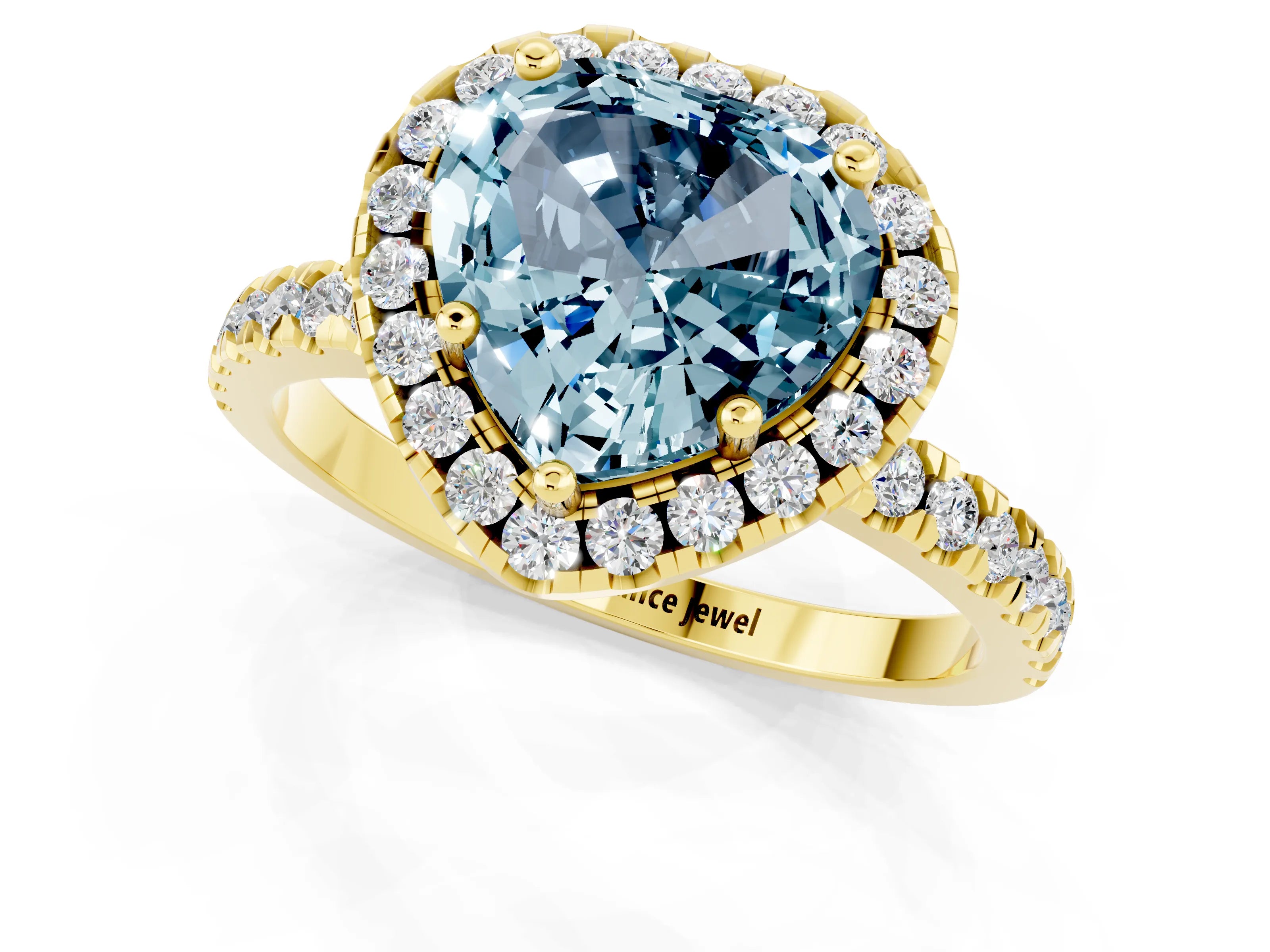 Yellow gold Heart Cut Halo Diamond Pave Band with Prong Setting_1