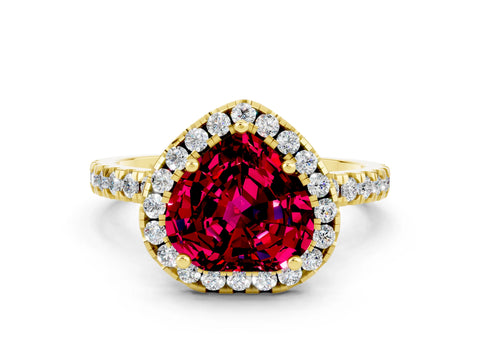 Yellow gold Heart Cut Halo Diamond Pave Band with Prong Setting