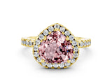 Yellow gold Heart Cut Halo Diamond Pave Band with Prong Setting