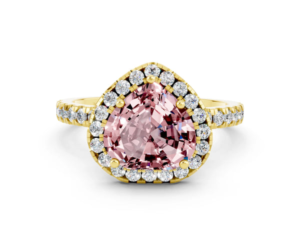 Yellow gold Heart Cut Halo Diamond Pave Band with Prong Setting