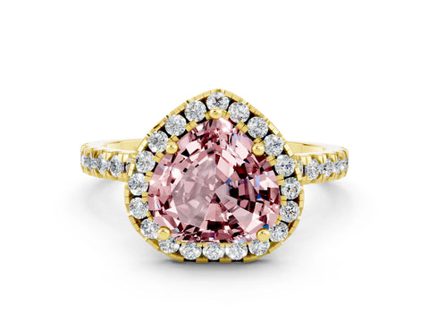 Yellow gold Heart Cut Halo Diamond Pave Band with Prong Setting