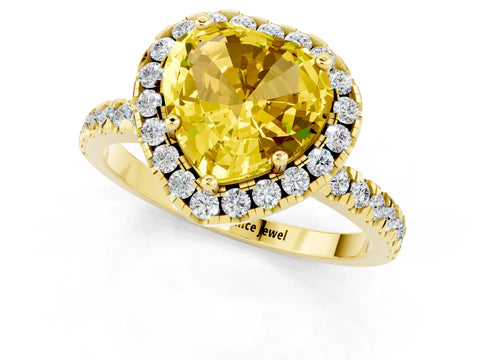 Yellow gold Heart Cut Halo Diamond Pave Band with Prong Setting_1