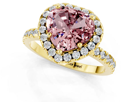 Yellow gold Heart Cut Halo Diamond Pave Band with Prong Setting_1