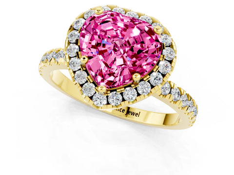 Yellow gold Heart Cut Halo Diamond Pave Band with Prong Setting_1