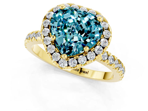 Yellow gold Heart Cut Halo Diamond Pave Band with Prong Setting_1