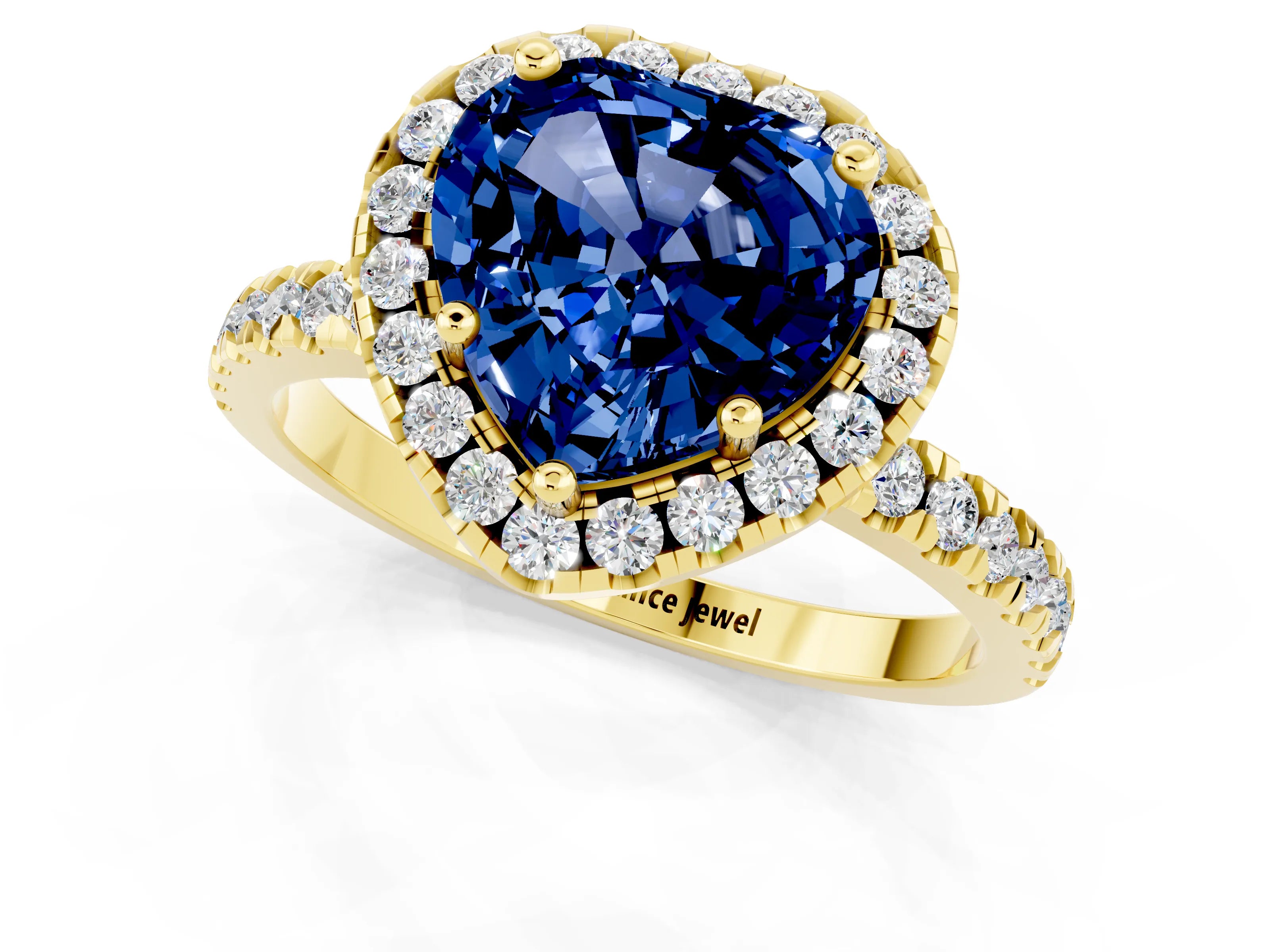 Yellow gold Heart Cut Halo Diamond Pave Band with Prong Setting_1