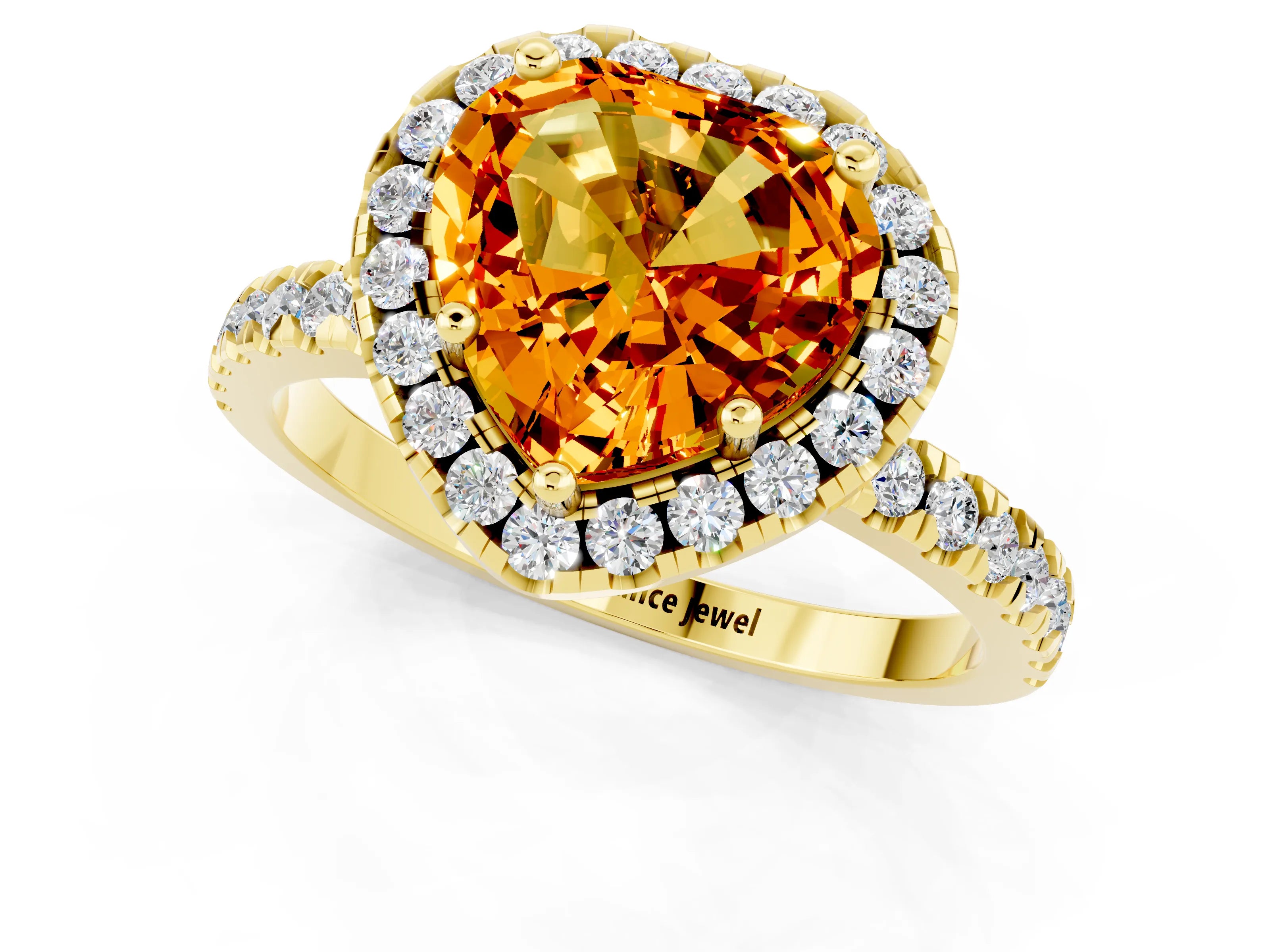 Yellow gold Heart Cut Halo Diamond Pave Band with Prong Setting_1
