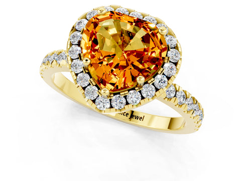 Yellow gold Heart Cut Halo Diamond Pave Band with Prong Setting_1