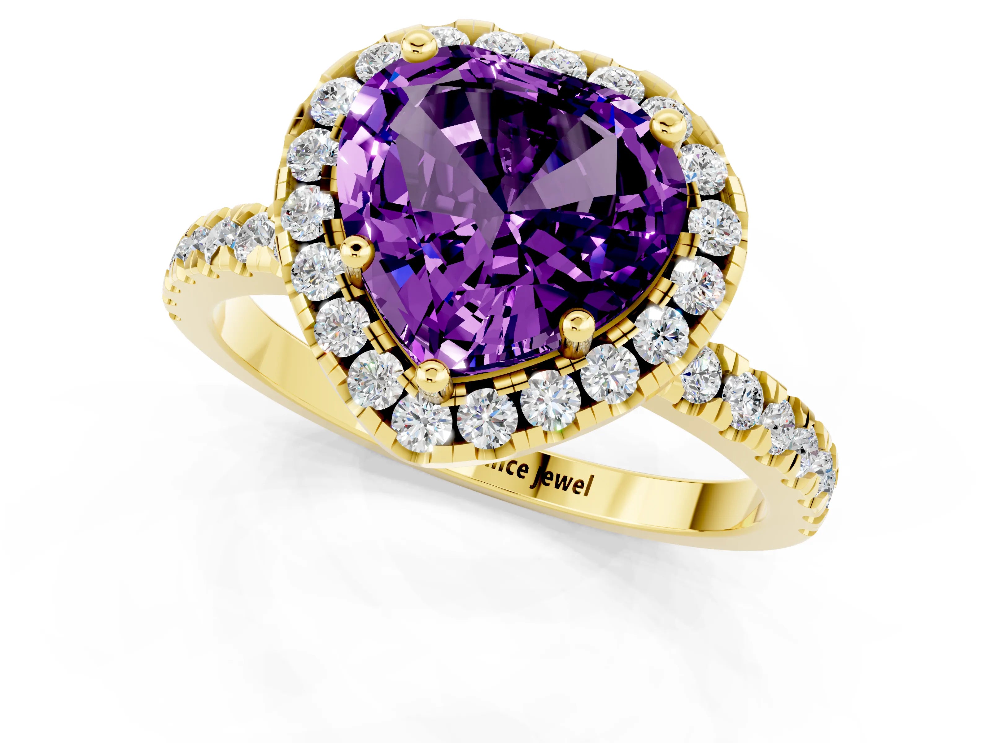 Yellow gold Heart Cut Halo Diamond Pave Band with Prong Setting_1