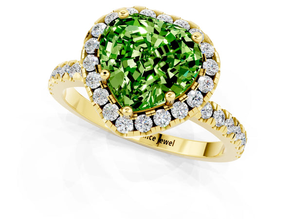 Yellow gold Heart Cut Halo Diamond Pave Band with Prong Setting