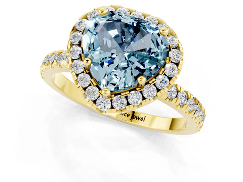 Yellow gold Heart Cut Halo Diamond Pave Band with Prong Setting_1