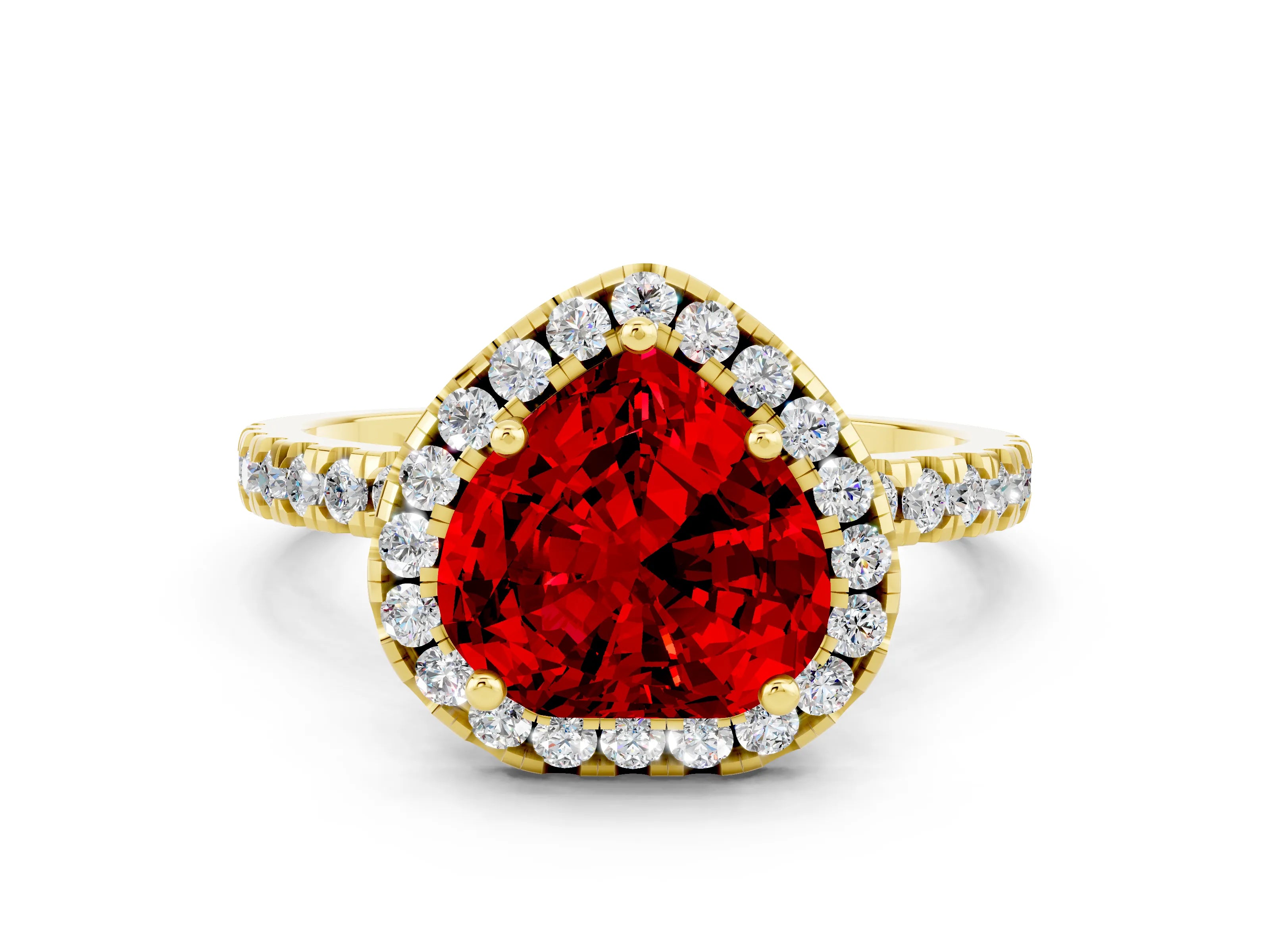 Yellow gold Heart Cut Halo Diamond Pave Band with Prong Setting