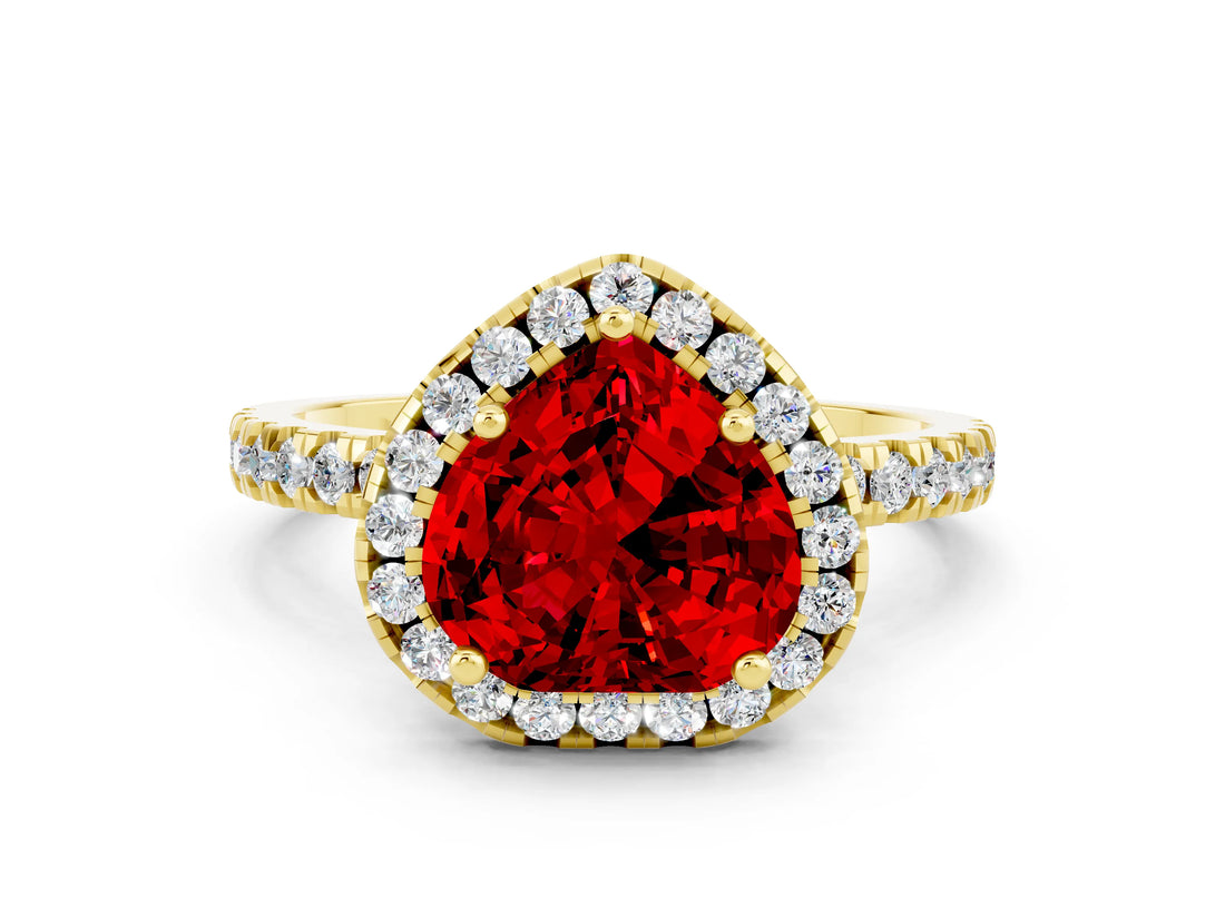 Yellow gold Heart Cut Halo Diamond Pave Band with Prong Setting