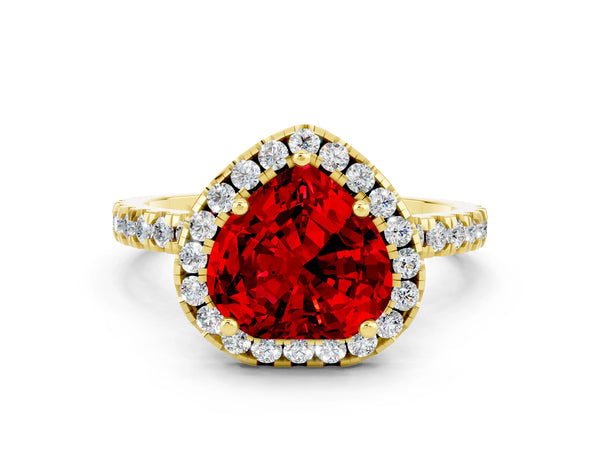 Yellow gold Heart Cut Halo Diamond Pave Band with Prong Setting