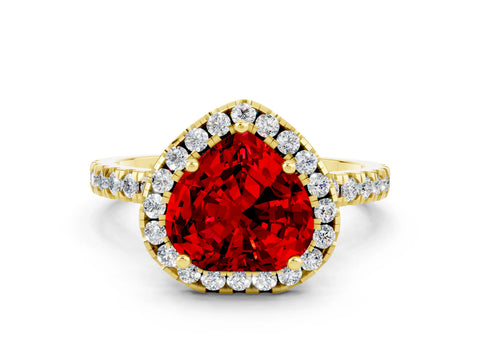 Yellow gold Heart Cut Halo Diamond Pave Band with Prong Setting
