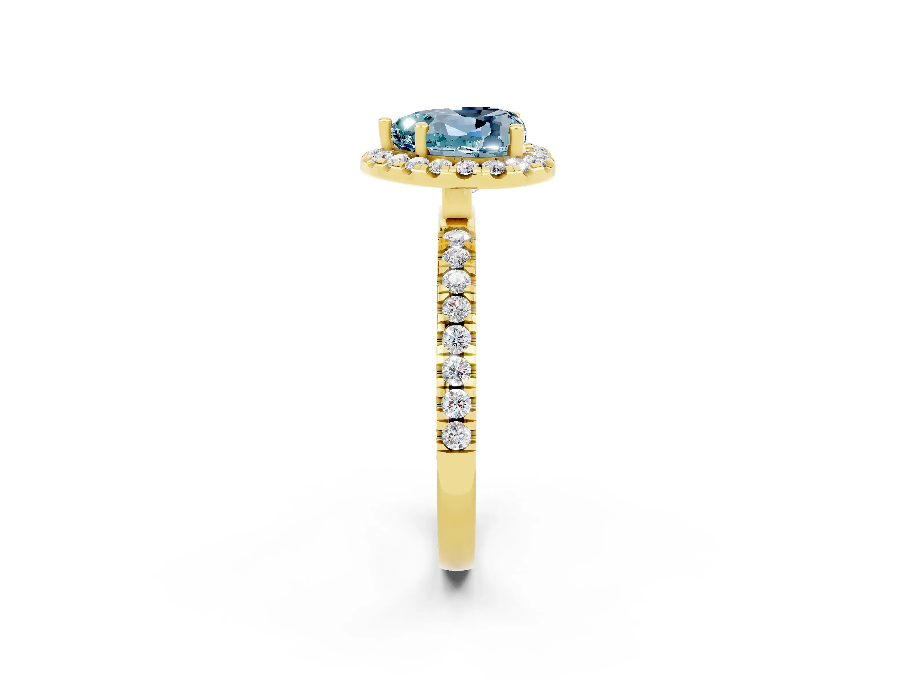 Yellow gold Heart Cut Halo Diamond Pave Band with Prong Setting_2