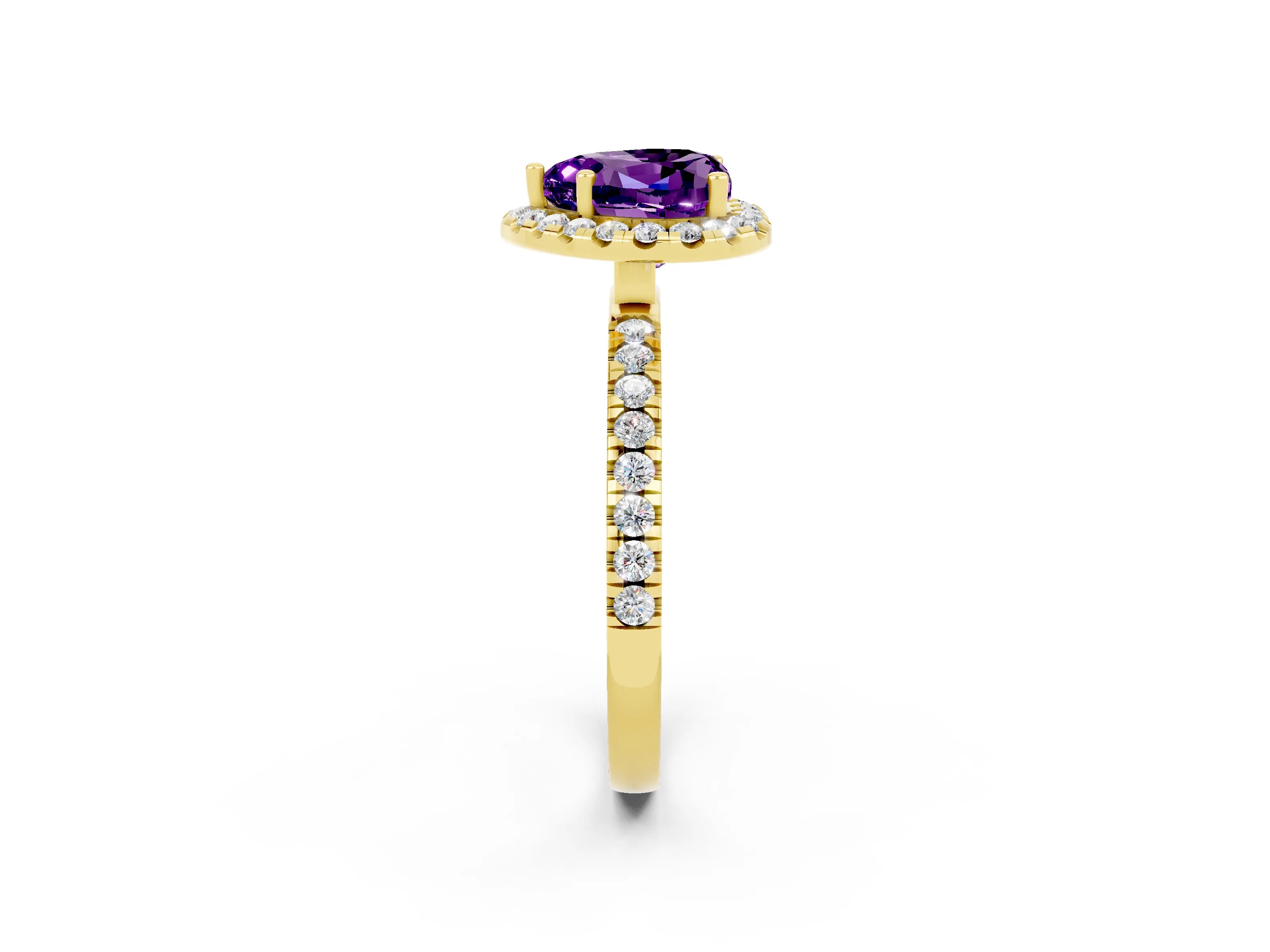 Yellow gold Heart Cut Halo Diamond Pave Band with Prong Setting_2