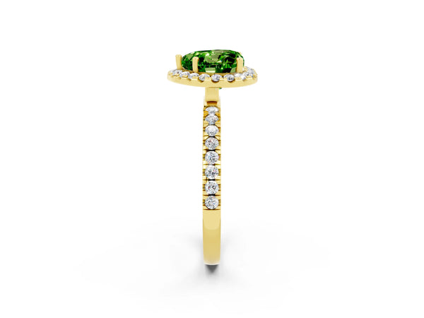Yellow gold Heart Cut Halo Diamond Pave Band with Prong Setting