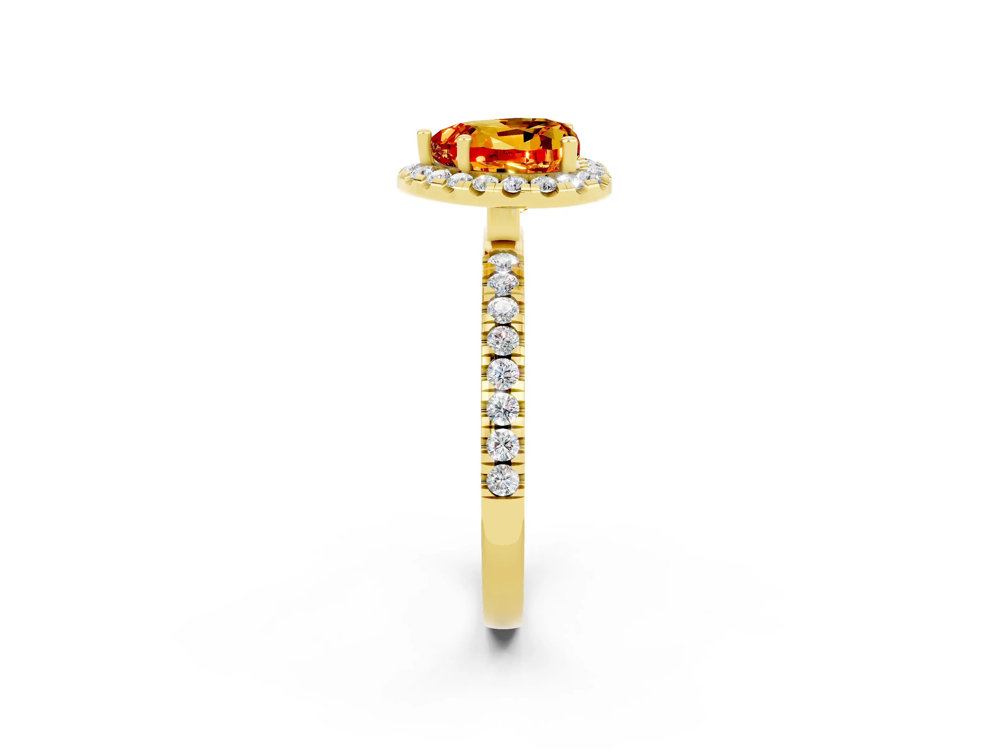 Yellow gold Heart Cut Halo Diamond Pave Band with Prong Setting_2